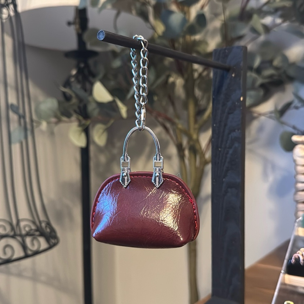 Mini Leather Purse Bag Charm (Burgundy)